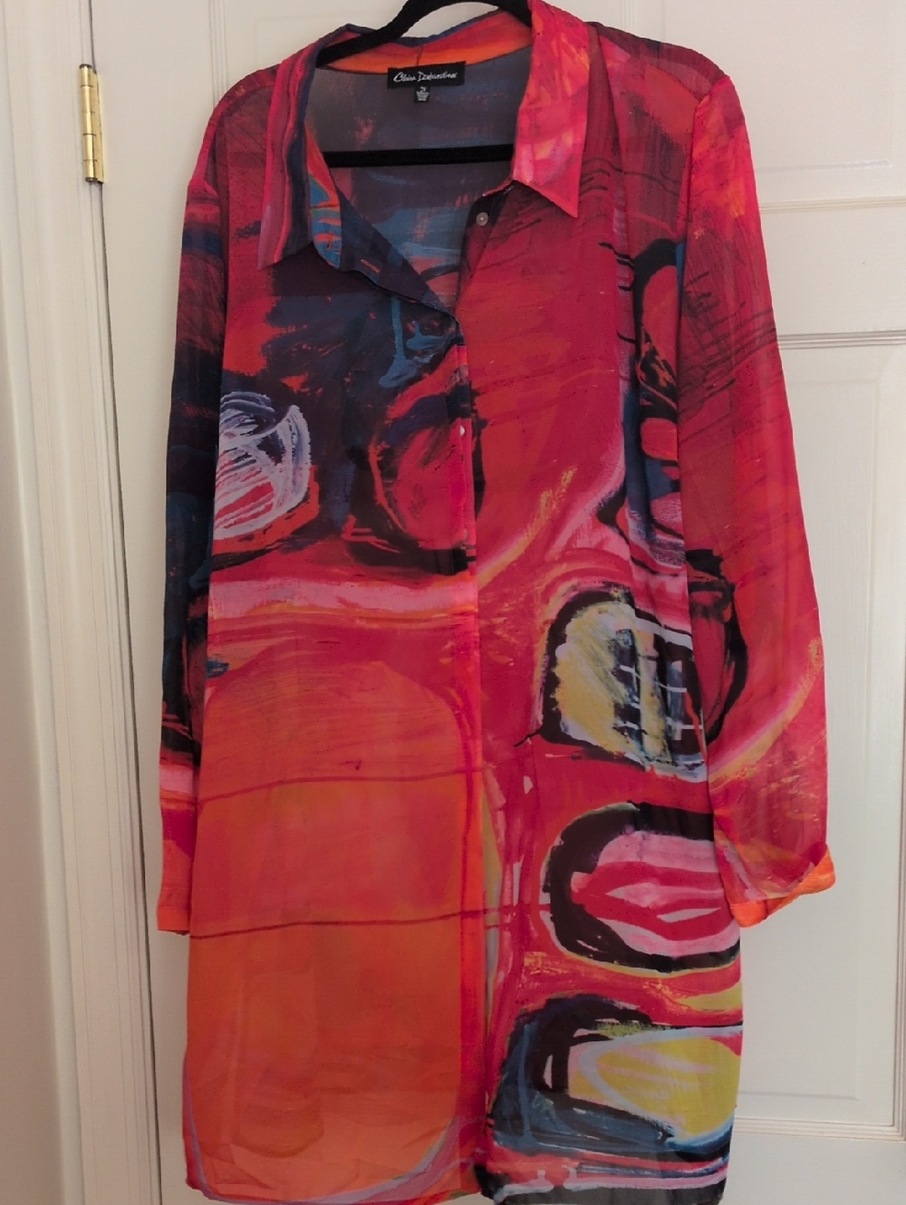 Abstract Print Button-Down Tunic in Pink & Orange